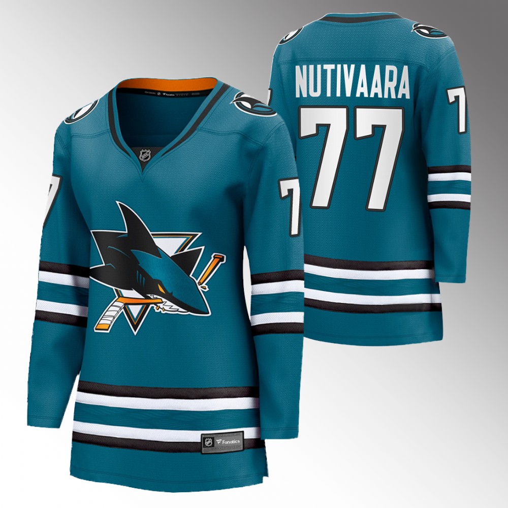 San Jose Sharks Markus Nutivaara Women Teal 2022-23 Home Jersey