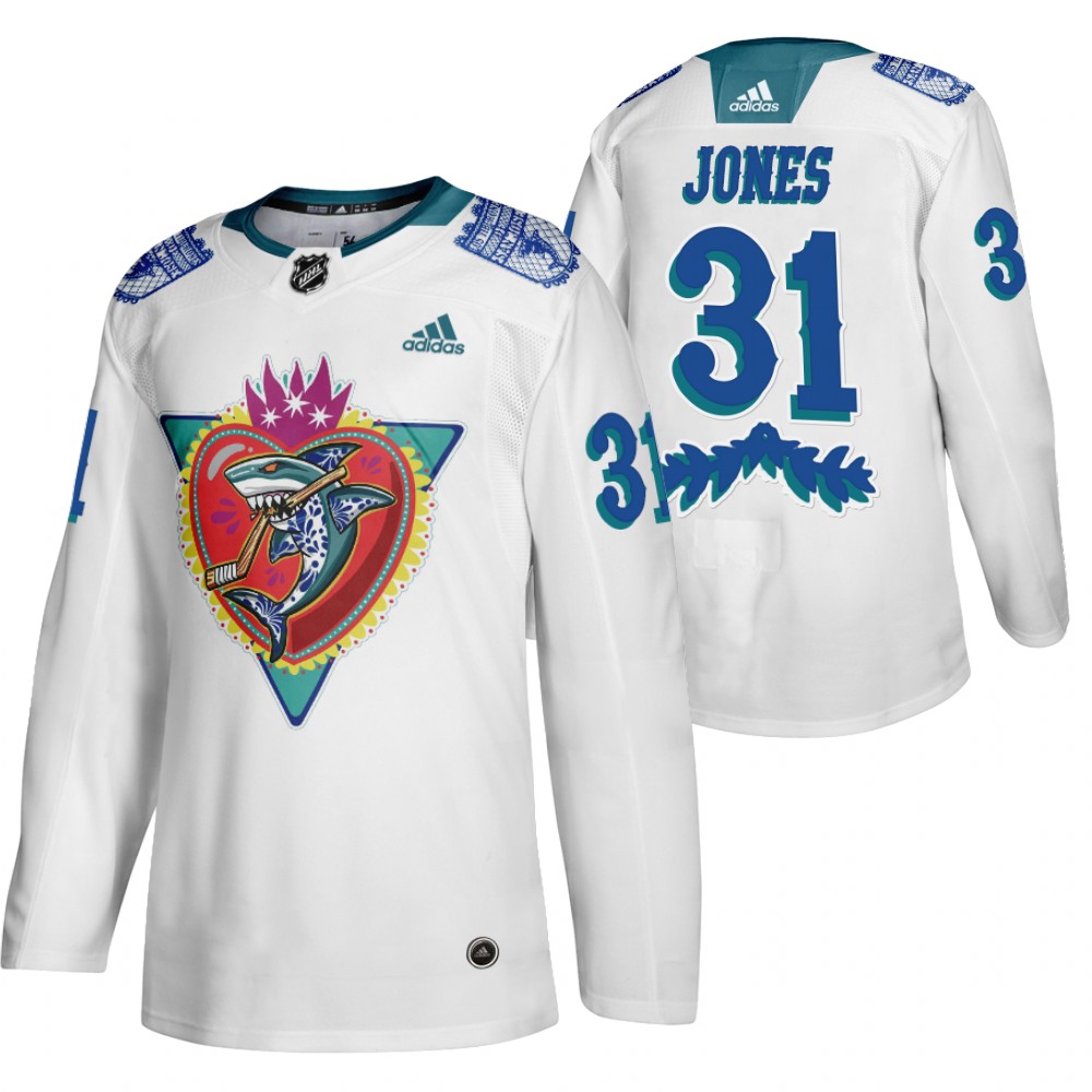 San Jose Sharks Martin Jones White 2021 Los Tiburones Night Special Jersey