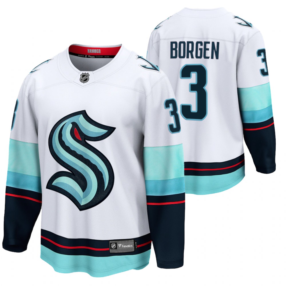 Seattle Kraken #3 Will Borgen White 2021-22 Away Jersey