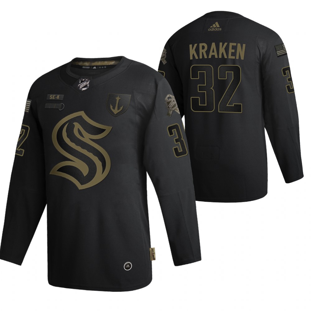 Seattle Kraken 32 Club Black 2020 Veterans Day Authentic Jersey