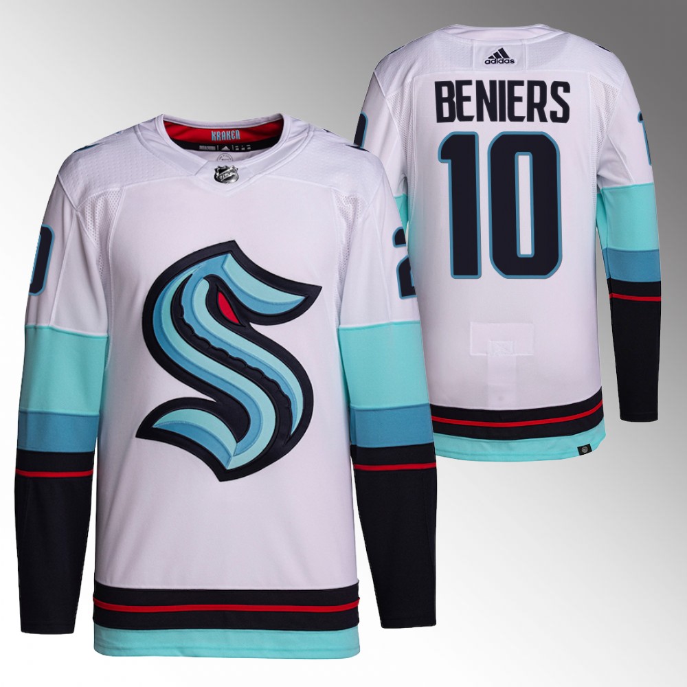 Seattle Kraken Matthew Beniers White Primegreen Authentic Away Jersey