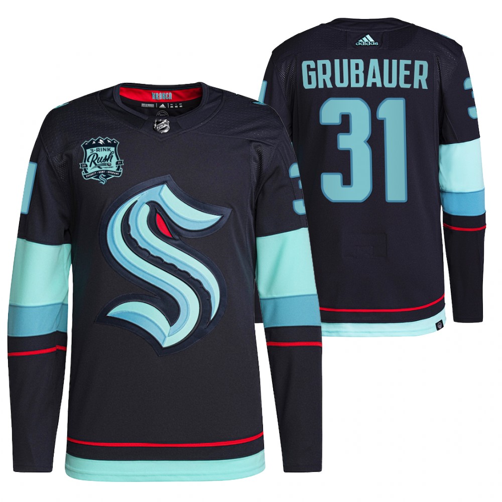 Seattle Kraken Philipp Grubauer Navy 2021-22 Preseason Patch Open Win Jersey