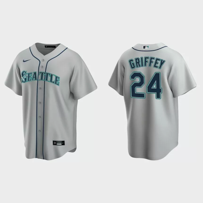 Seattle Mariners #24 Ken Griffey Jr. Gray Replica Road Jersey