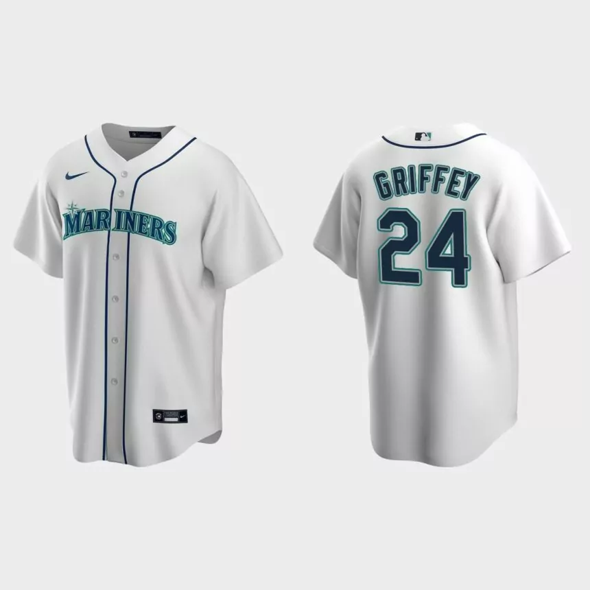 Seattle Mariners #24 Ken Griffey Jr. White Replica Home Jersey