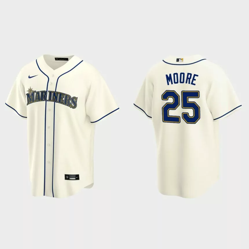 Seattle Mariners #25 Dylan Moore Replica Alternate Jersey – Cream