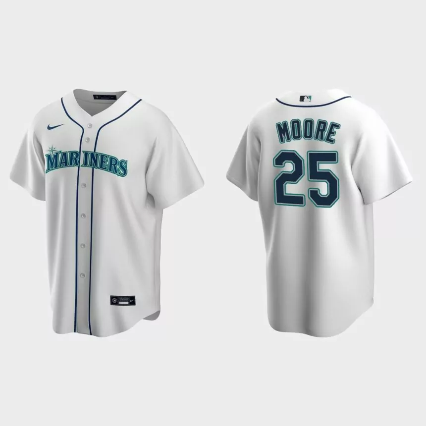 Seattle Mariners #25 Dylan Moore Replica Home Jersey – White