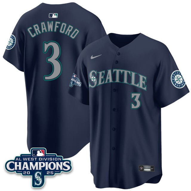 Seattle Mariners 2025 AL West Division Champions Jersey navy #3 J.P. Crawford