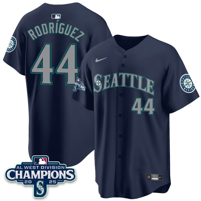 Seattle Mariners 2025 AL West Division Champions Jersey navy #44 Julio Rodriguez