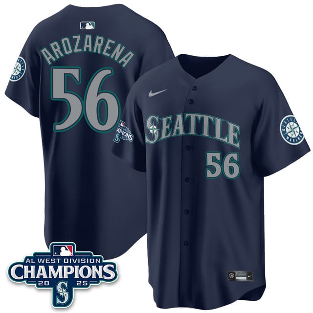 Seattle Mariners 2025 AL West Division Champions Jersey navy #56 Randy Arozarena