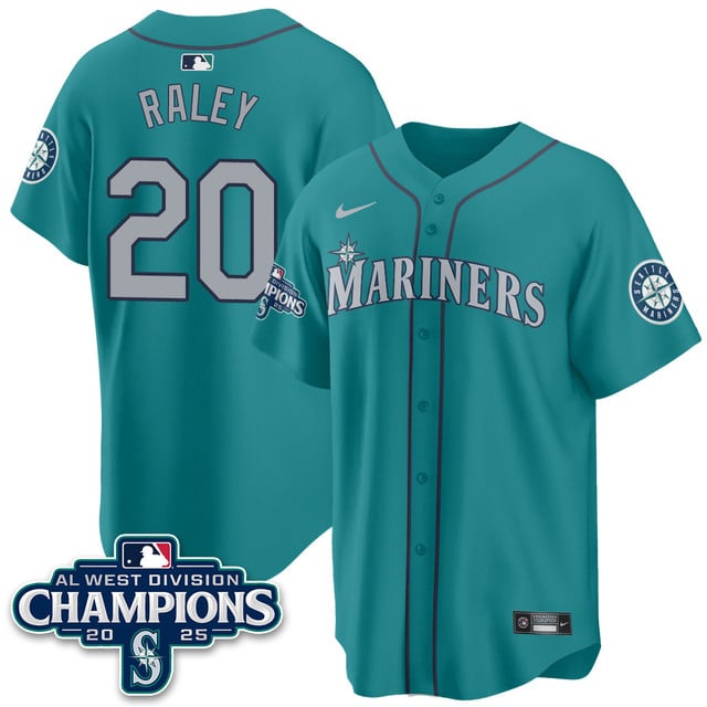 Seattle Mariners 2025 AL West Division Champions Jersey tea #20 Luke Raley