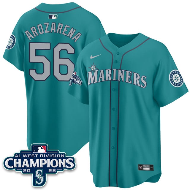 Seattle Mariners 2025 AL West Division Champions Jersey teal #56 Randy Arozarena
