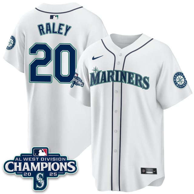 Seattle Mariners 2025 AL West Division Champions Jersey white #20 Luke Raley
