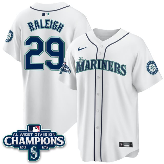 Seattle Mariners 2025 AL West Division Champions Jersey white #29 Cal Raleigh