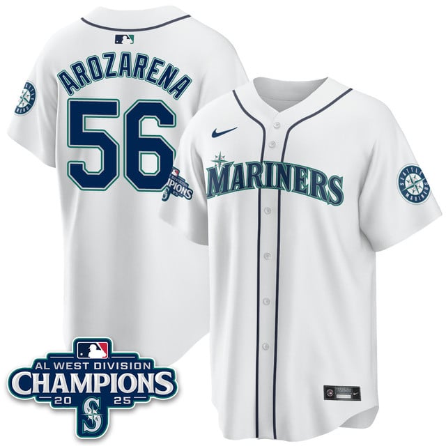 Seattle Mariners 2025 AL West Division Champions Jersey white #56 Randy Arozarena