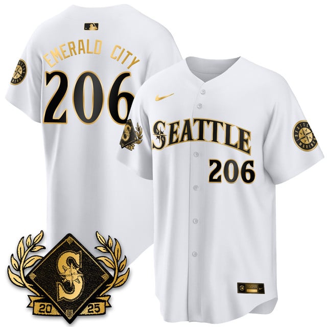 Seattle Mariners 2025 Series Gold Jersey white #206 Emerald City