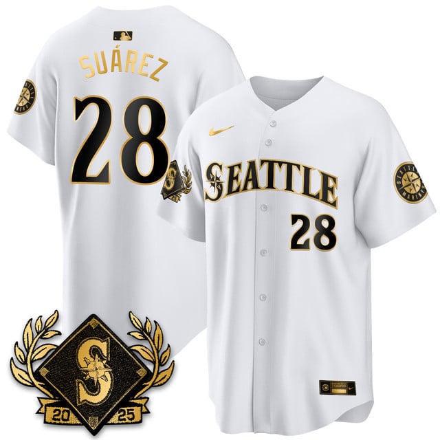 Seattle Mariners 2025 Series Gold Jersey white #28 Eugenio Suarez