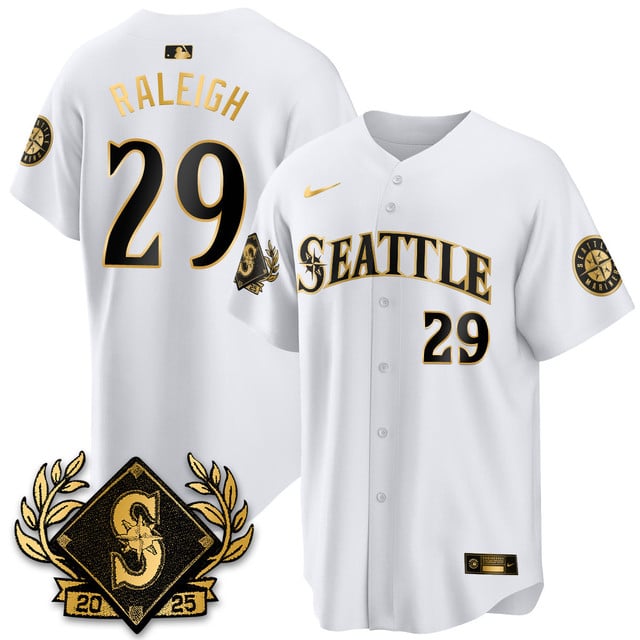Seattle Mariners 2025 Series Gold Jersey white #29 Cal Raleigh