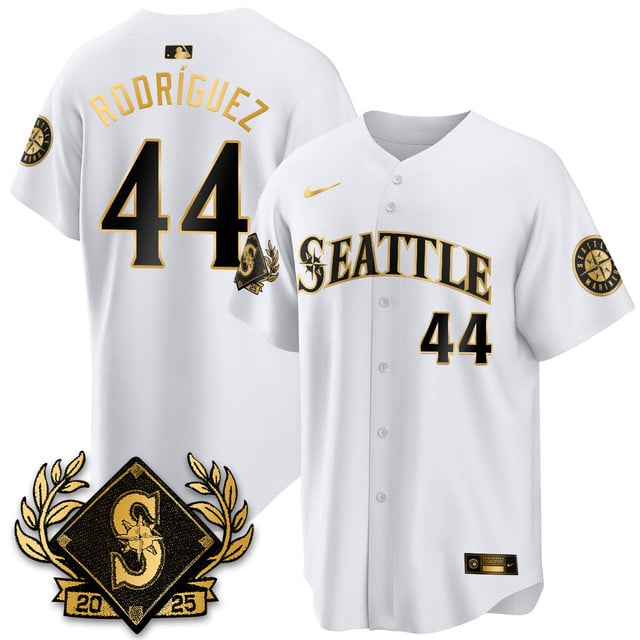 Seattle Mariners 2025 Series Gold Jersey white #44 Julio Rodriguez