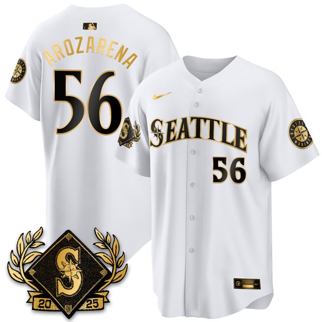 Seattle Mariners 2025 Series Gold Jersey white #56 Randy Arozarena