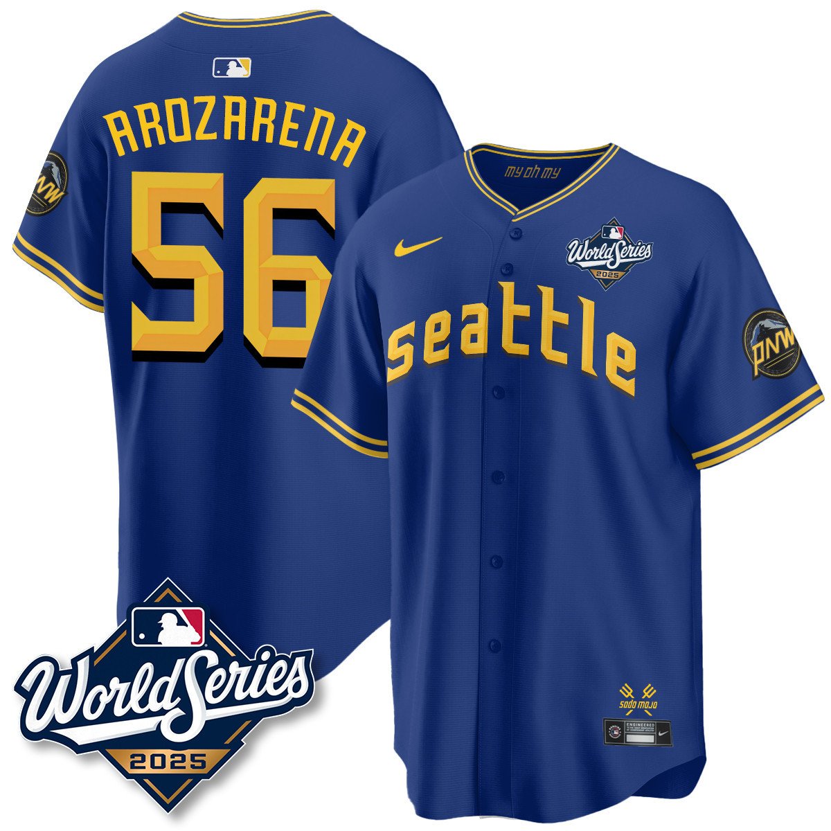 Seattle Mariners 2025 World Series Jersey blue #56 Randy Arozarena