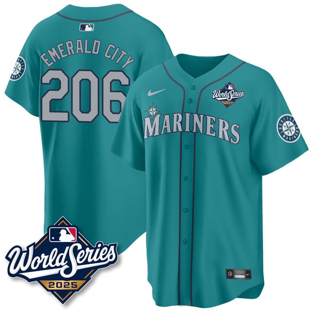 Seattle Mariners 2025 World Series Jersey teal #206 Emerald City