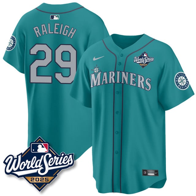 Seattle Mariners 2025 World Series Jersey teal #29 Cal Raleigh