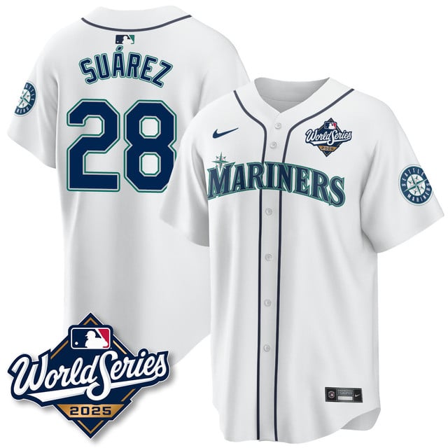Seattle Mariners 2025 World Series Jersey white #28 Eugenio Suarez