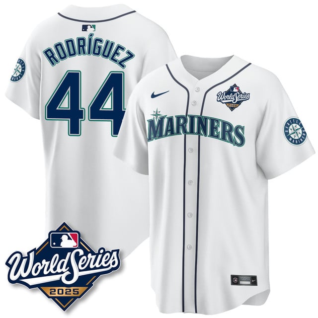 Seattle Mariners 2025 World Series Jersey white #44 Julio Rodriguez