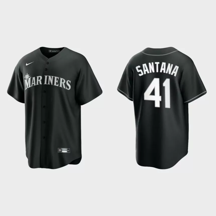 Seattle Mariners Carlos Santana Replica Official Jersey – Black White