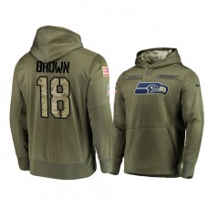 Seattle Seahawks #18 Jaron Brown Olive Pullover Hoodie 2018 Salute To Service