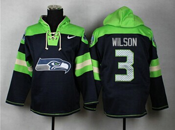 Seattle Seahawks #3 Russell Wilson Green_Blue Sawyer Hooded Sweatshirt NFL Hoodie