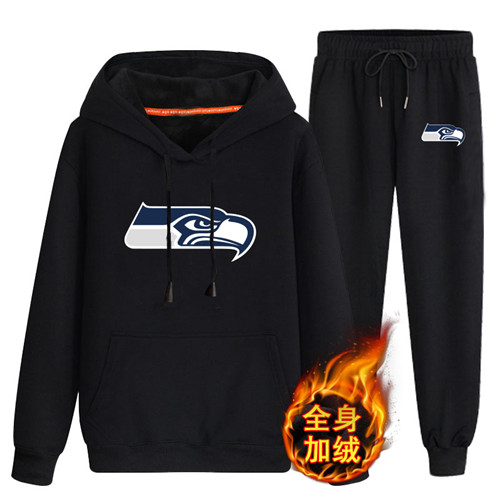 Seattle Seahawks Black Men's Winter Thicken NFL Pullover Hoodie & Pant