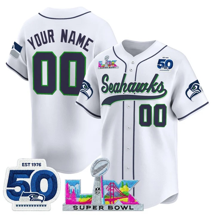 Seattle Seahawks Super Bowl LX & United States 250th Anniversary Patch Vapor Baseball Custom Jersey