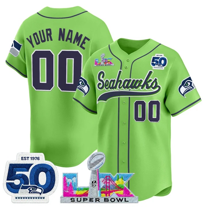 Seattle Seahawks Super Bowl LX & United States 250th Anniversary Patch Vapor Baseball Custom Jersey green