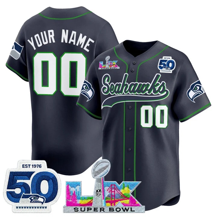 Seattle Seahawks Super Bowl LX & United States 250th Anniversary Patch Vapor Baseball Custom Jersey navy