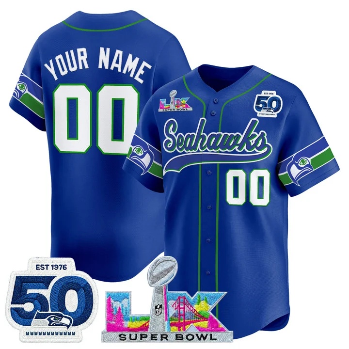 Seattle Seahawks Super Bowl LX & United States 250th Anniversary Patch Vapor Baseball Custom Jersey royal