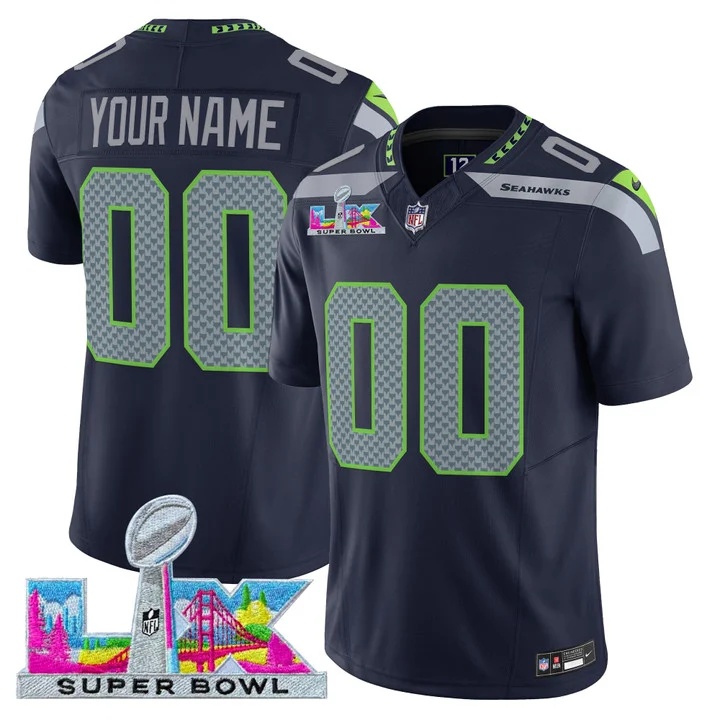 Seattle Seahawks Super Bowl LX Vapor Limited Custom Jersey COLLEGE NAVY