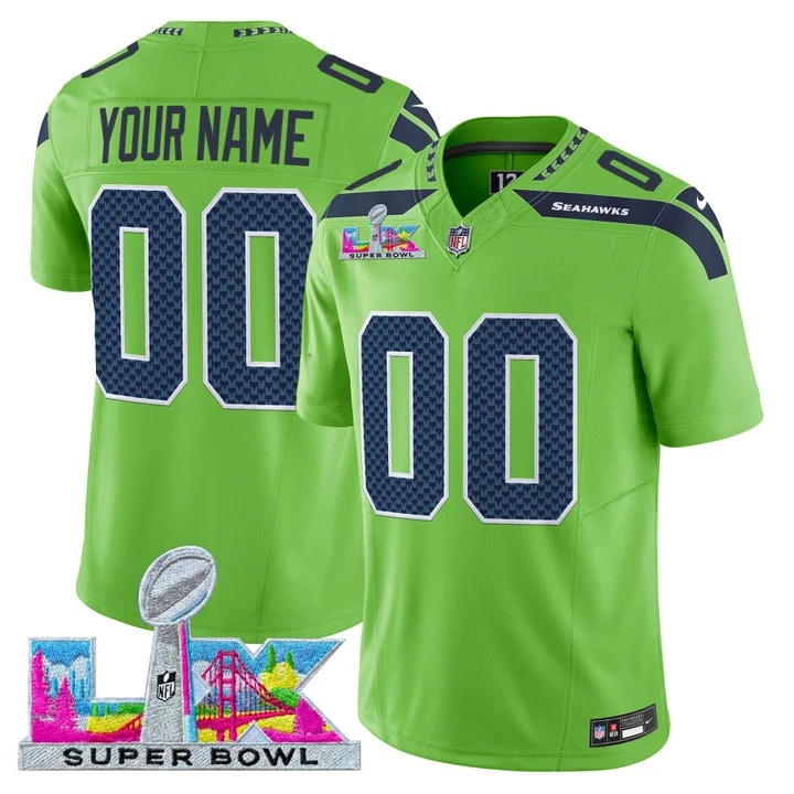 Seattle Seahawks Super Bowl LX Vapor Limited Custom Jersey GREEN