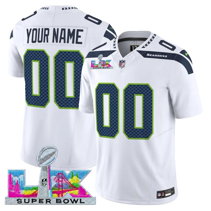 Seattle Seahawks Super Bowl LX Vapor Limited Custom Jersey WHITE