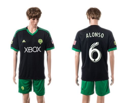 Seattle Sounders #6 Alonso Black Green Shorts Soccer Club Jersey