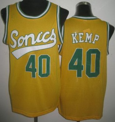 Seattle SuperSonics 40 Shawn Kemp Yellow Throwback Revolution 30 NBA Basketball Jerseys