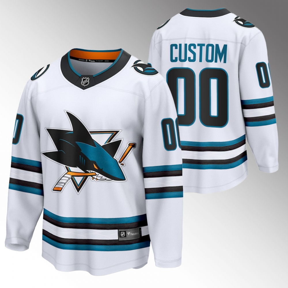 Sharks #00 Custom White 2022-23 Away Jersey