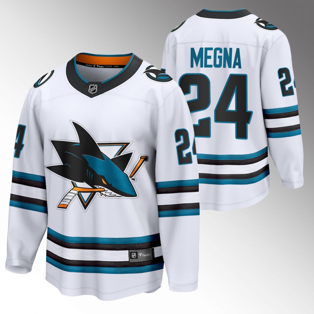 Sharks #24 Jaycob Megna White 2022-23 Away Jersey