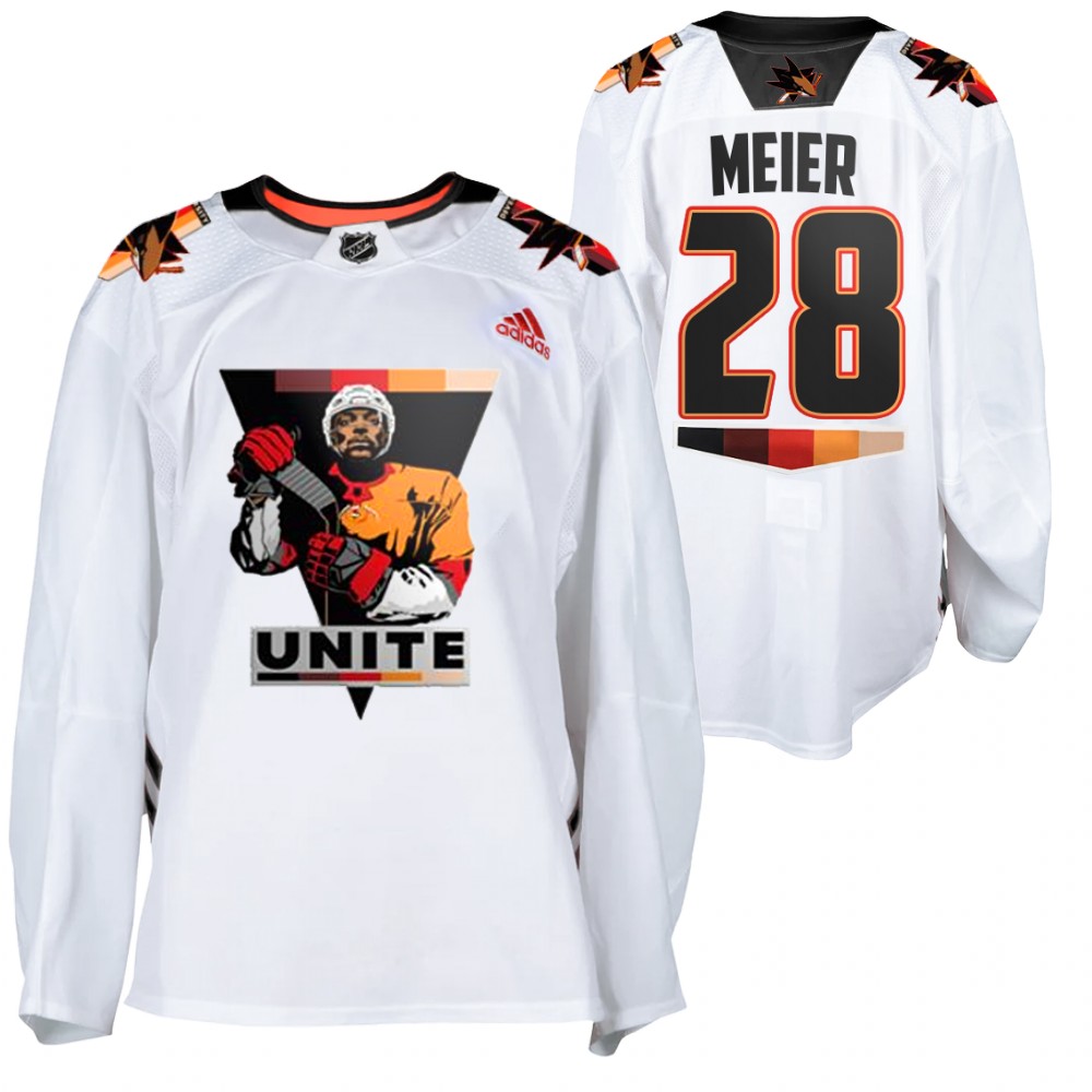 Sharks #28 Timo Meier White 2021 Terry Smith Unite Jersey