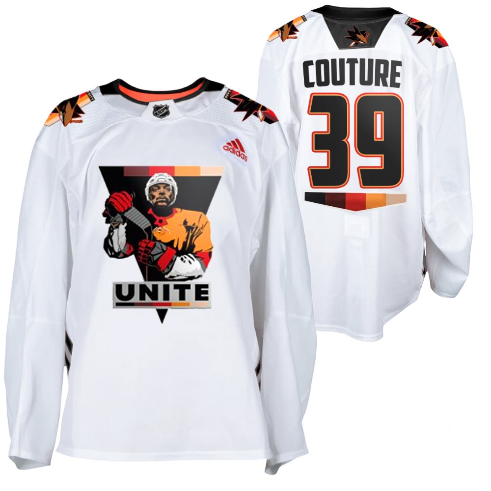Sharks #39 Logan Couture White 2021 Terry Smith Unite Jersey