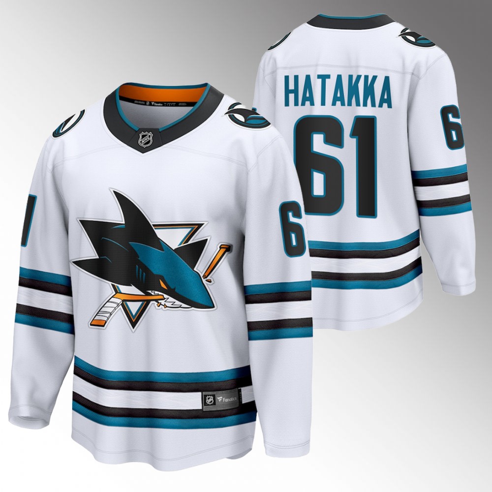 Sharks #61 Santeri Hatakka White 2022-23 Away Jersey