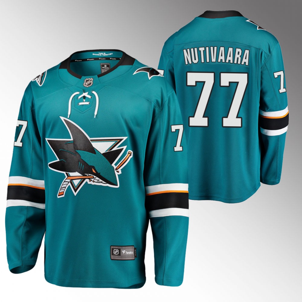 Sharks #77 Markus Nutivaara Teal 2022 Home Jersey