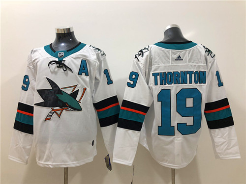 Sharks 19 Joe Thornton White Adidas Jersey