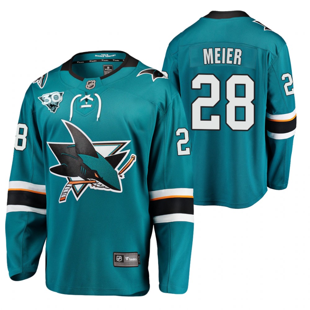 Sharks 2021 Reverse Retro #28 Timo Meier Teal Jersey 30th Anniversary Home