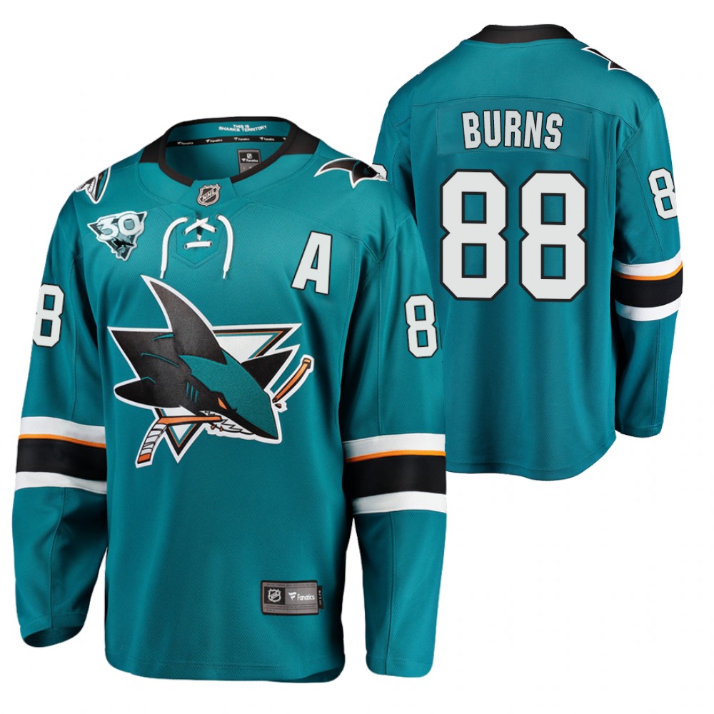 Sharks 2021 Reverse Retro #88 Brent Burns Teal Jersey 30th Anniversary Home